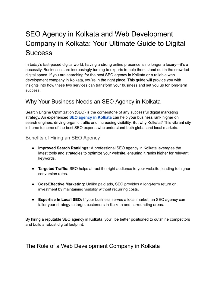 PPT - SEO Agency in Kolkata and Web Development Company in Kolkata_ Your Ultimate Guide to Digital Success PowerPoint Presentation - ID:14142948